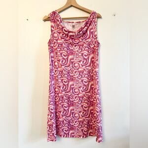 Title Nine Breeze Dress Sleeveless Drape Midi Cowl Medium Pink Pattern Outdoor